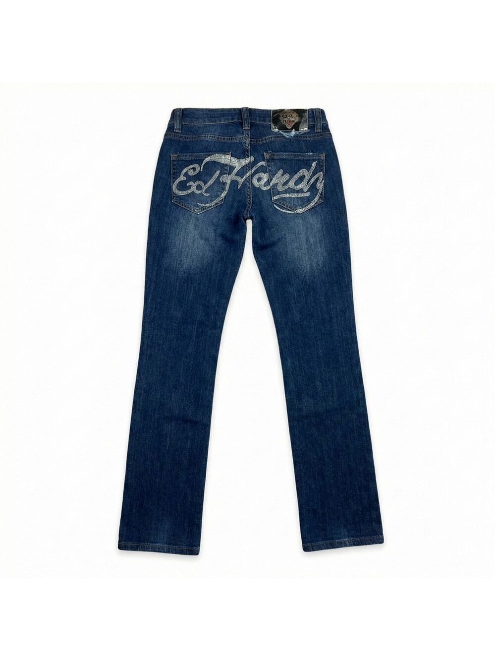 Ed Hardy Blue Straight Leg Jeans Floral Detail